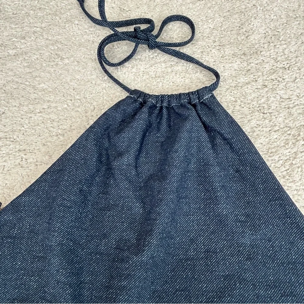 L*SPACE Denim Look Halter Bikini Top